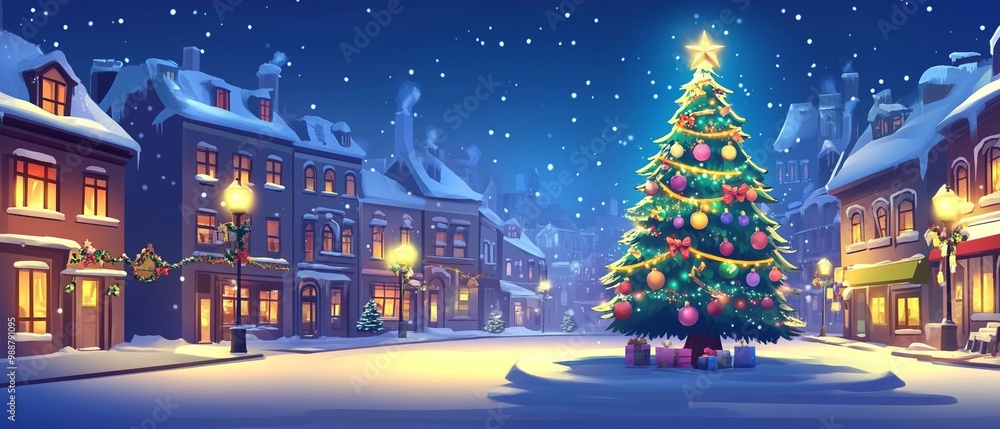 Fototapeta premium christmas tree in the village