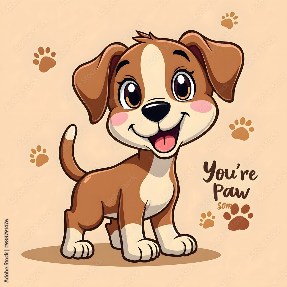 Cute Cartoon Puppy Wagging Tail With Paws Saying You're Pawsome Cute Cartoon Puppy Wagging Tail With Paws Saying You're Pawsome