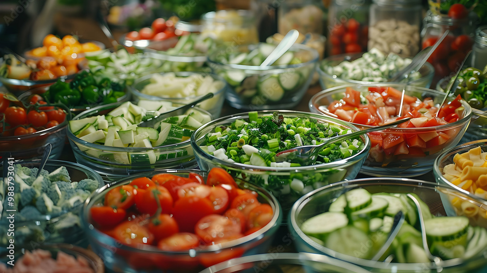 Fresh Salad Bar with Chopped Vegetables and Ingredients Fresh Salad Bar with Chopped Vegetables and Ingredients