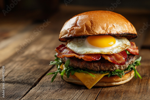 cheese burger with bacon and egg 