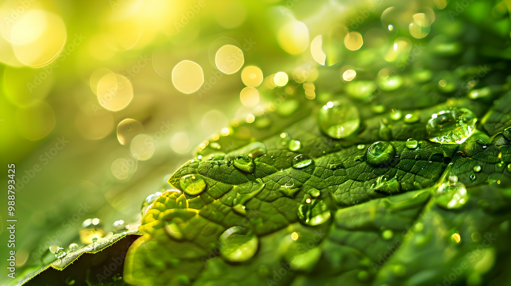 Close-Up of Dew Drops on a Green Leaf - Nature Photography Close-Up of Dew Drops on a Green Leaf - Nature Photography