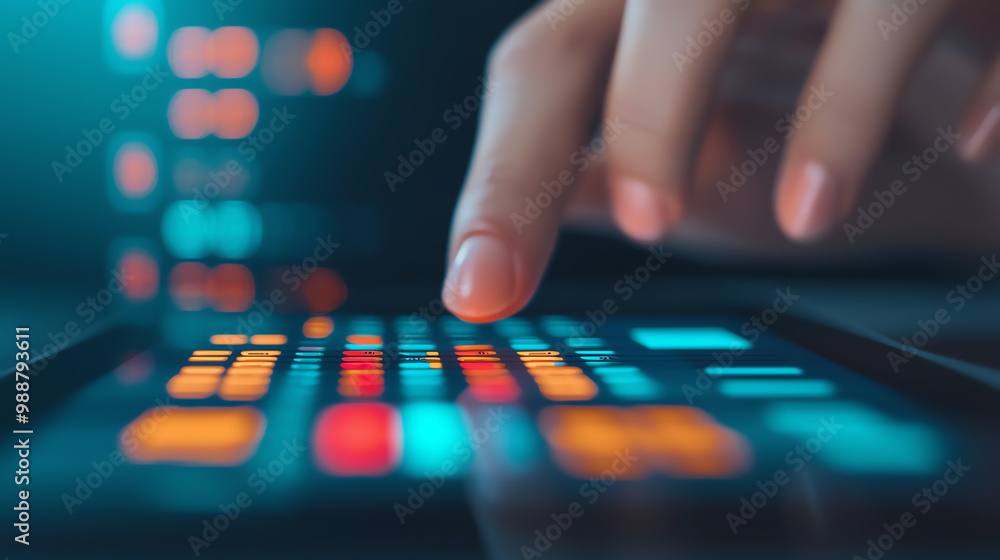 Closeup of a hand using a productivity app on a phone while managing a complex workflow on a tablet Closeup of a hand using a productivity app on a phone while managing a complex workflow on a tablet
