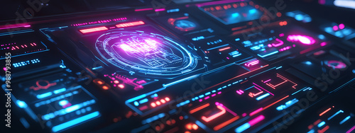 High-Tech Dashboard with Holographic Blueprints