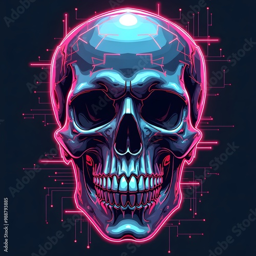 Cyberpunk Glitch Skull Neon Vector Art T-Shirt Design