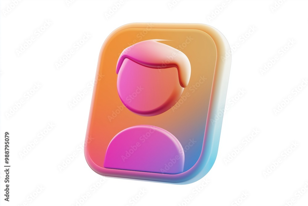 A 3D gradient profile icon in purple and orange, with a simple human figure on a block shape A 3D gradient profile icon in purple and orange, with a simple human figure on a block shape