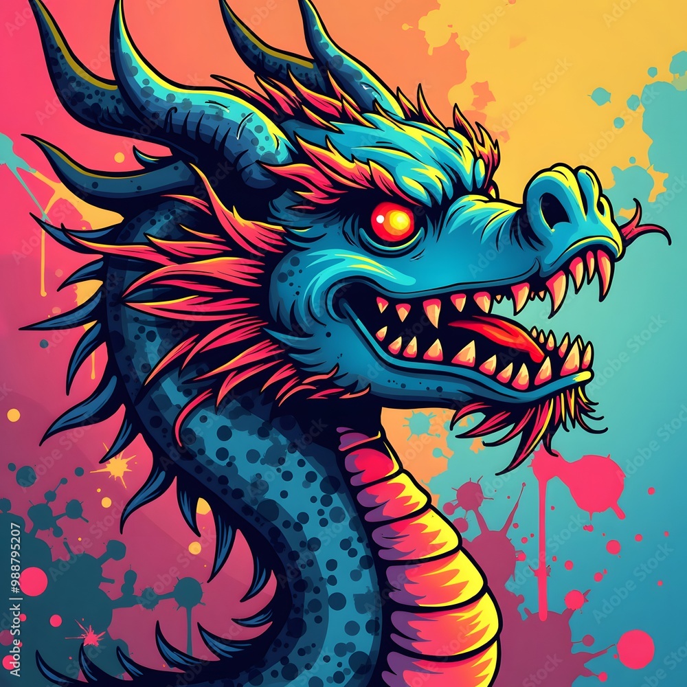 Neon Dragon Graffiti Street Art Vector Design Neon Dragon Graffiti Street Art Vector Design