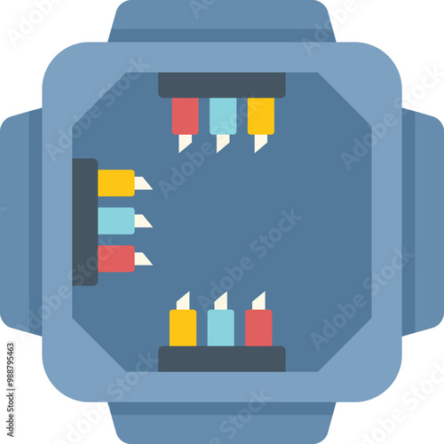 Opened empty junction box with cable connectors for electric wires installation, top view