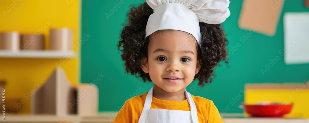 Children playing in a pretend kitchen area, role-playing as chefs in the daycare playroom imaginative play, daycare fun Children playing in a pretend kitchen area, role-playing as chefs in the daycare playroom imaginative play, daycare fun