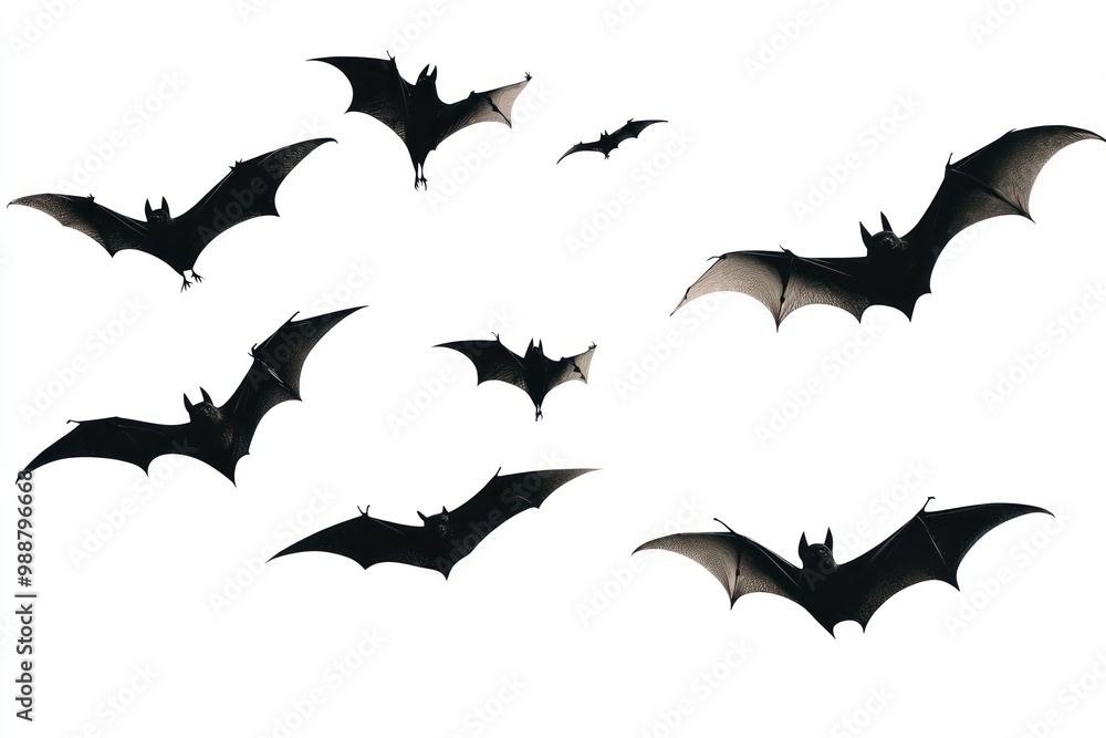 Naklejka premium Silhouette flying bats group silhouettes background wildlife.