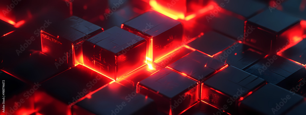 Industrial Design with Glowing Red Cubes Industrial Design with Glowing Red Cubes