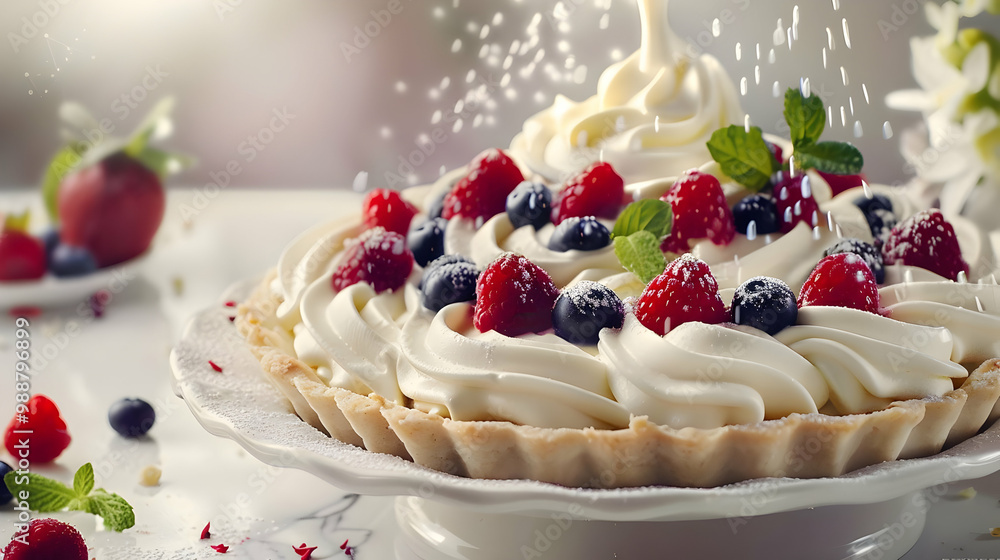 Delicious Raspberry Tart with Whipped Cream and Fresh Fruit Delicious Raspberry Tart with Whipped Cream and Fresh Fruit