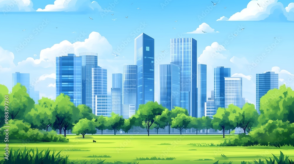 Obraz premium city landscape with trees illustrate genarative ai