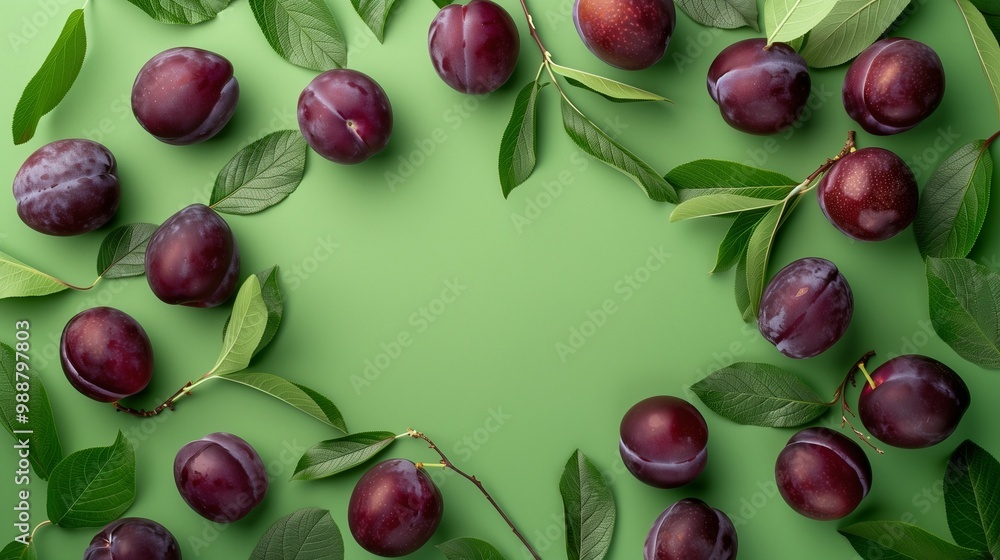 Plum fruit slice organic botanical harvesting copy space blank center circular arrangement Plum fruit slice organic botanical harvesting copy space blank center circular arrangement