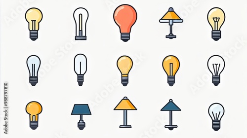 minimalist lamp icon collection for modern designs flat style vector graphics