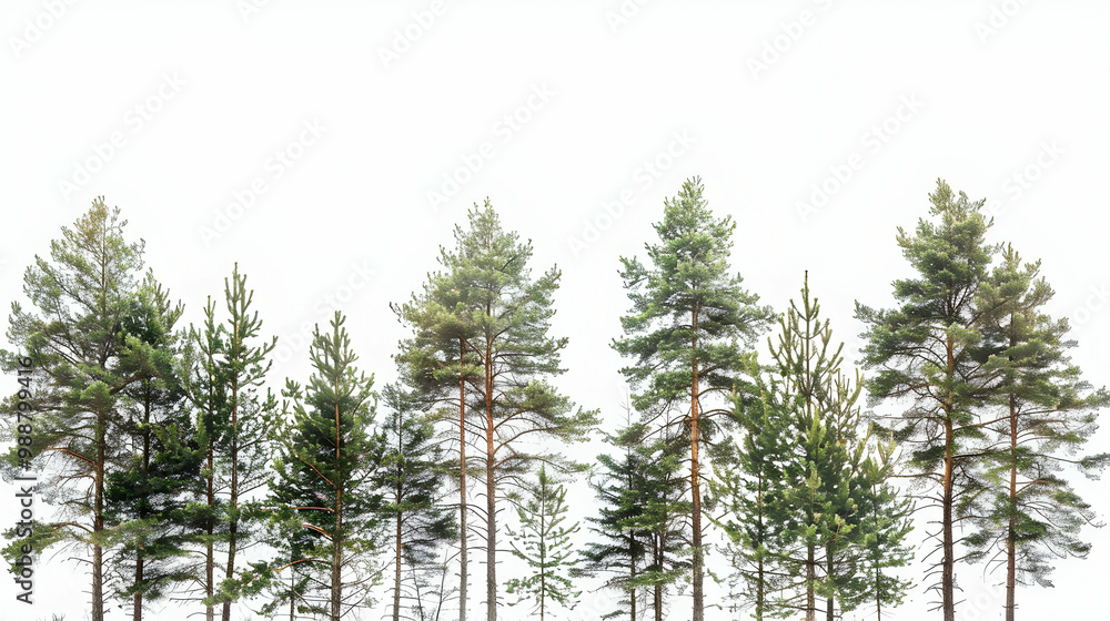Fototapeta premium Tall Pine Trees Against a White Sky - Nature Photography