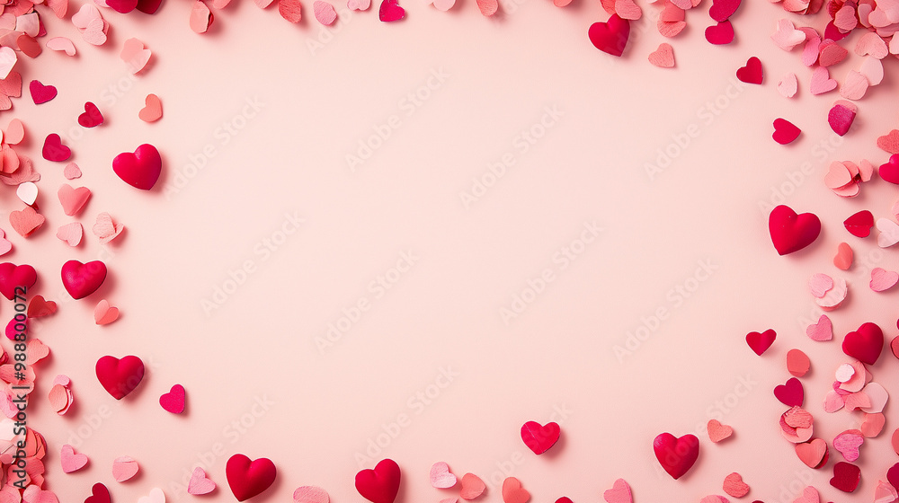 valentine’s day confetti: a romantic frame made from pink and red heart-shaped confetti, arranged around a soft blush background, the sweet colors create a charming border valentine’s day confetti: a romantic frame made from pink and red heart-shaped confetti, arranged around a soft blush background, the sweet colors create a charming border