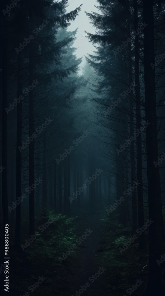 Fototapeta premium Dark forest outdoors woodland nature.