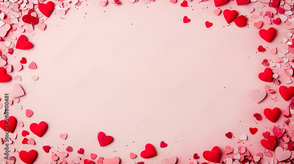 valentine’s day confetti: a romantic frame made from pink and red heart-shaped confetti, arranged around a soft blush background, the sweet colors create a charming border valentine’s day confetti: a romantic frame made from pink and red heart-shaped confetti, arranged around a soft blush background, the sweet colors create a charming border