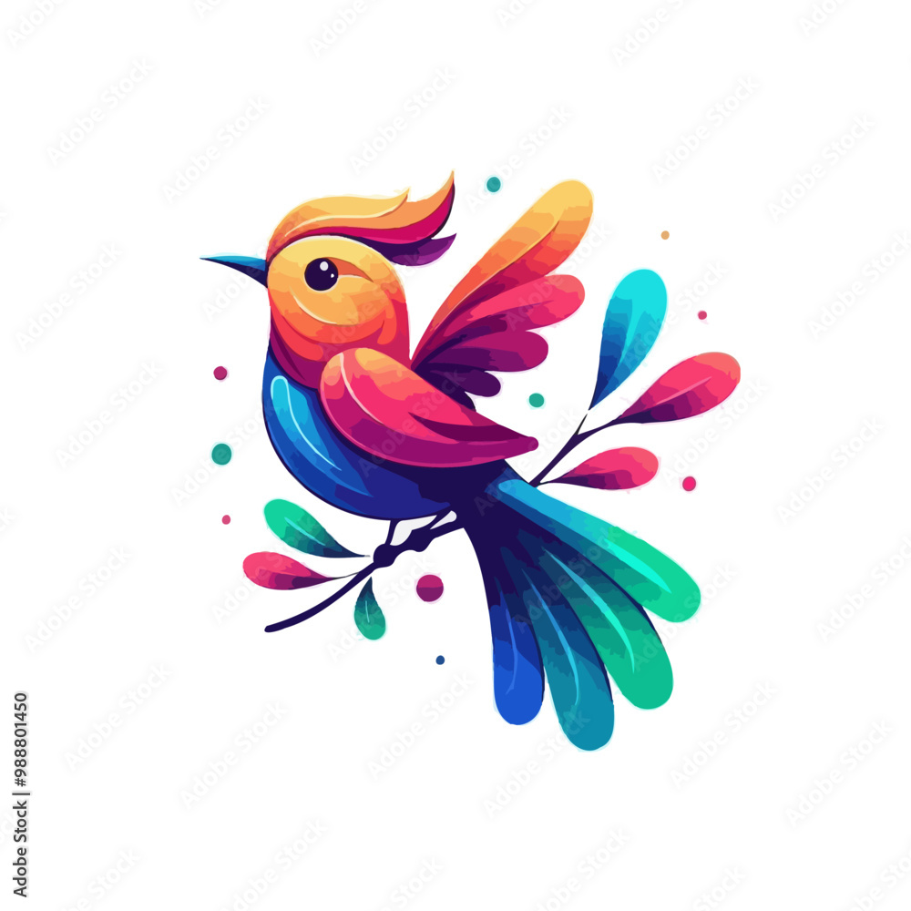 Obraz premium Colorful Bird With Flowers, Adobe Illustrator Vector,