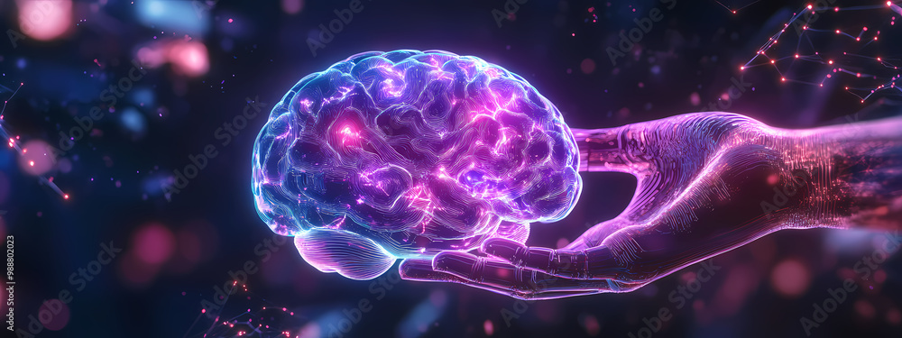 Levitating Brain Held by Digital Hand Levitating Brain Held by Digital Hand