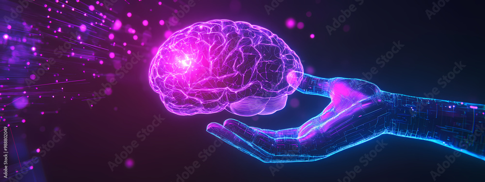 Levitating Brain Held by Digital Hand Levitating Brain Held by Digital Hand