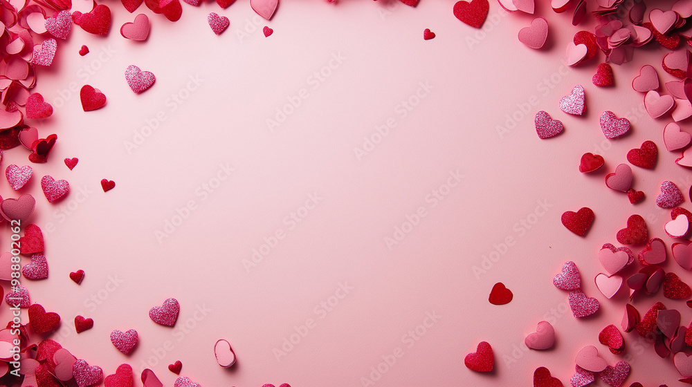 valentine’s day confetti: a romantic frame made from pink and red heart-shaped confetti, arranged around a soft blush background, the sweet colors create a charming border valentine’s day confetti: a romantic frame made from pink and red heart-shaped confetti, arranged around a soft blush background, the sweet colors create a charming border