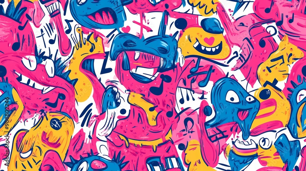 Colorful Seamless Pattern of Monster Doodles with Playful and Whimsical Characters in Vibrant Colors Colorful Seamless Pattern of Monster Doodles with Playful and Whimsical Characters in Vibrant Colors
