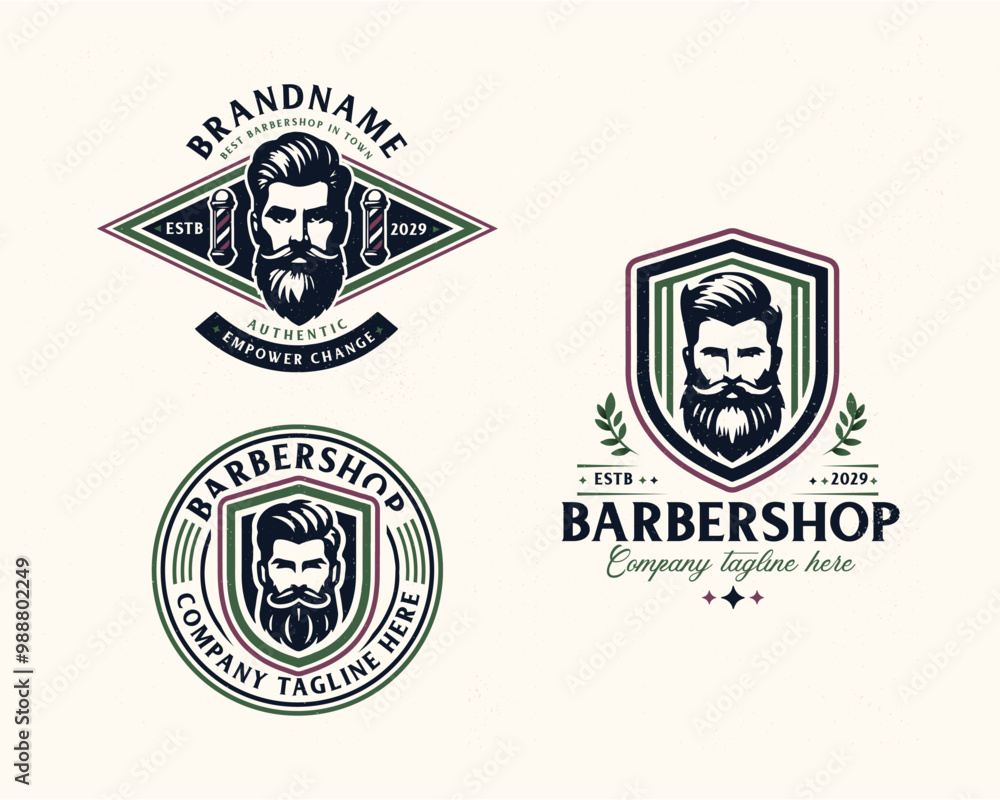 Obraz premium Set bundle vintage barbershop gentleman beard and mustache logo for business company