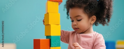 Group of toddlers building tall block towers together in the daycare s playroom   teamwork, imaginative play photo