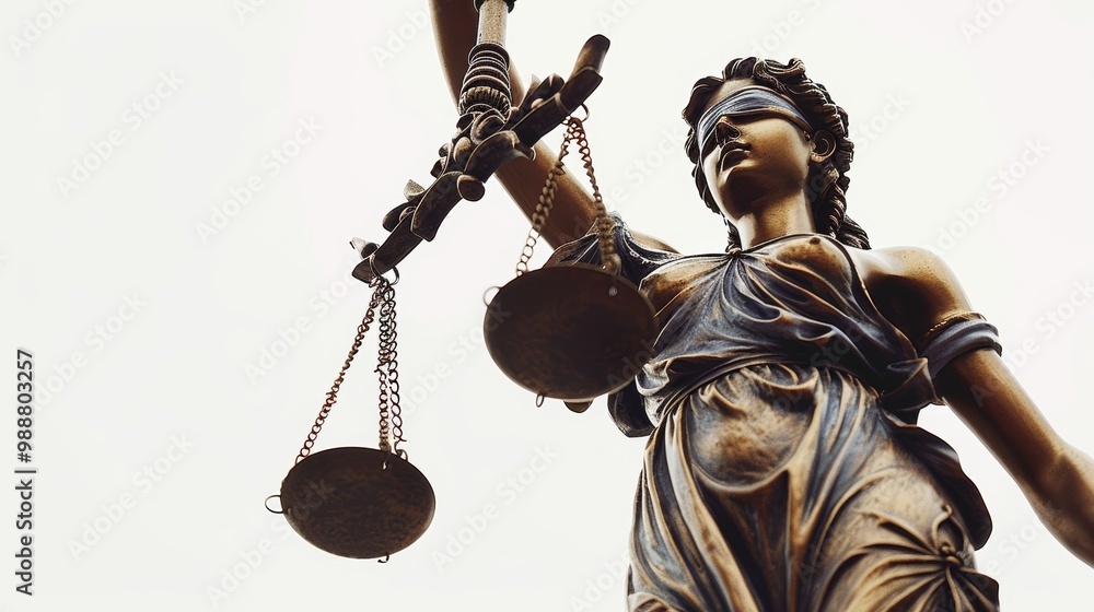 Fototapeta premium Elegant Frame Border Background with Judge Concept Featuring Lady Justice Statue and Scales of Justice