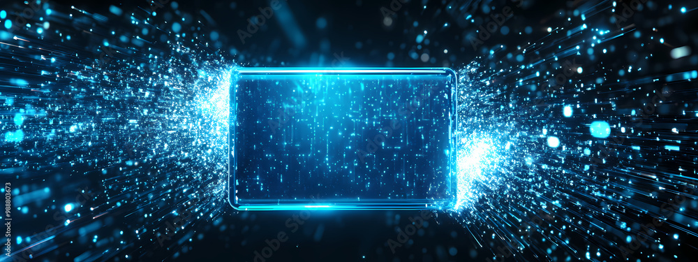 Obraz premium Glowing Blue Interface with Digital Light Beams
