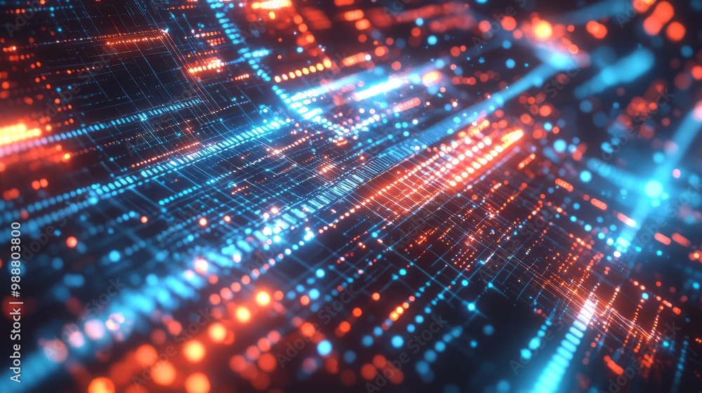 A vibrant digital grid with glowing blue and orange data streams, symbolizing technology, data transfer, and futuristic connectivity in a high-tech network. AI generative.
A vibrant digital grid with glowing blue and orange data streams, symbolizing technology, data transfer, and futuristic connectivity in a high-tech network. AI generative.