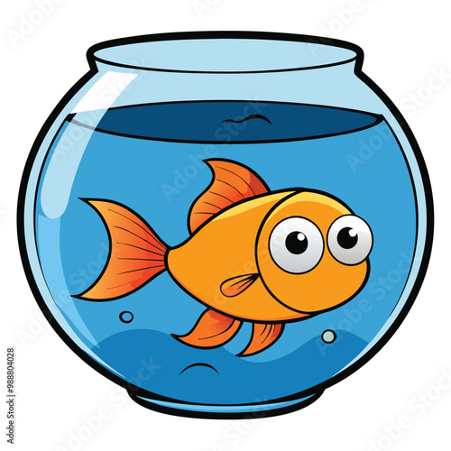 Goldfish in Fishbowl vector illustration on white background.