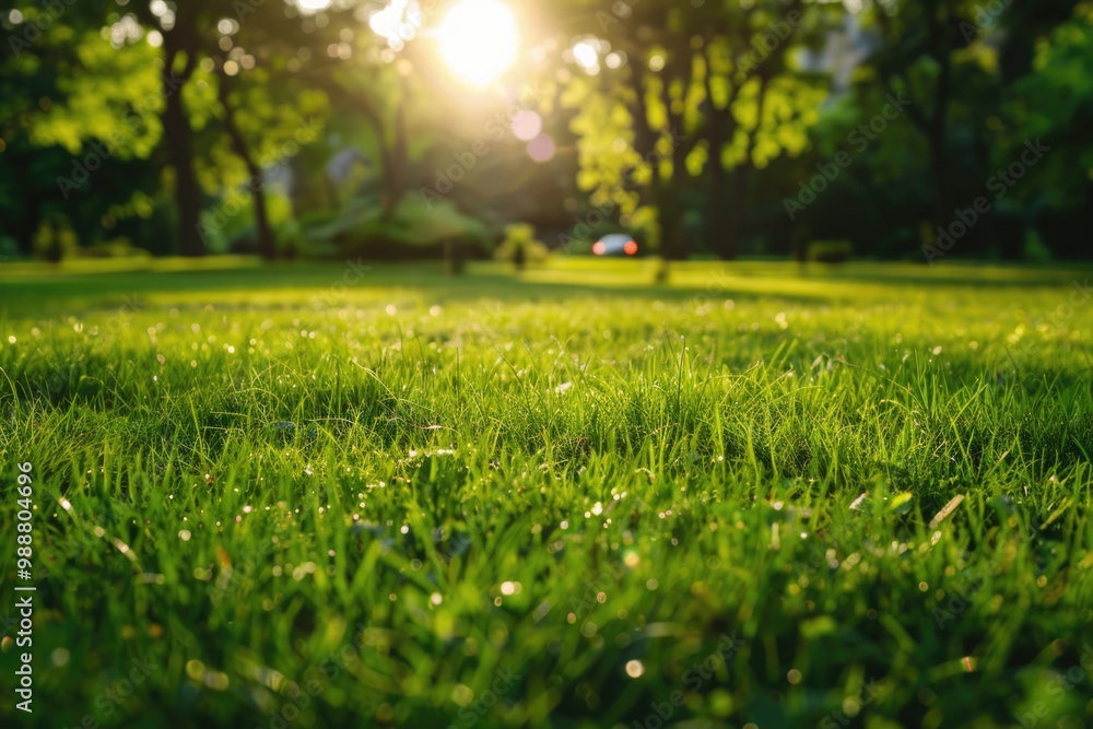 Open Field in Public Park: Refreshing Green Grass Lawn in Beautiful Morning Light Open Field in Public Park: Refreshing Green Grass Lawn in Beautiful Morning Light