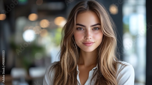 Wallpaper Mural confident happy business woman, a young professional female entrepreneur, looking at the camera with a positive attitude, representing success and ambition in her career Torontodigital.ca