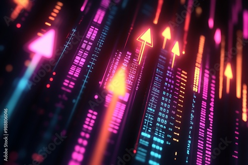 Wallpaper Mural Futuristic digital trends with glowing arrows and data streams in vibrant neon colors Torontodigital.ca