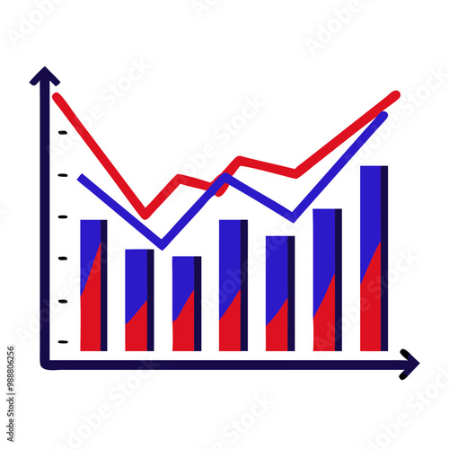 Voting statistics graph with rising trend in red and blue