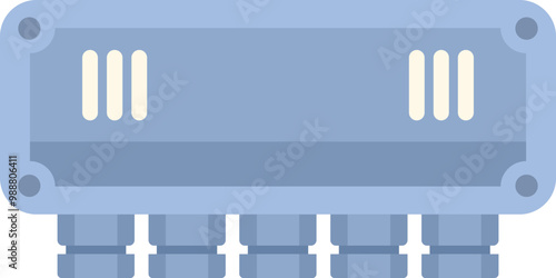 Network switch connecting and distributing internet signal, telecommunication equipment, flat vector icon