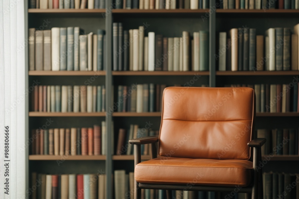 A Warm Leather Chair Poised Amidst a Stunning Collection of Timeless Literary Treasures