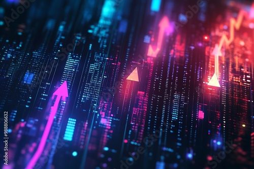 Wallpaper Mural Colorful Digital Stock Market Visualization with Arrows and Data Points Showing Trends Torontodigital.ca