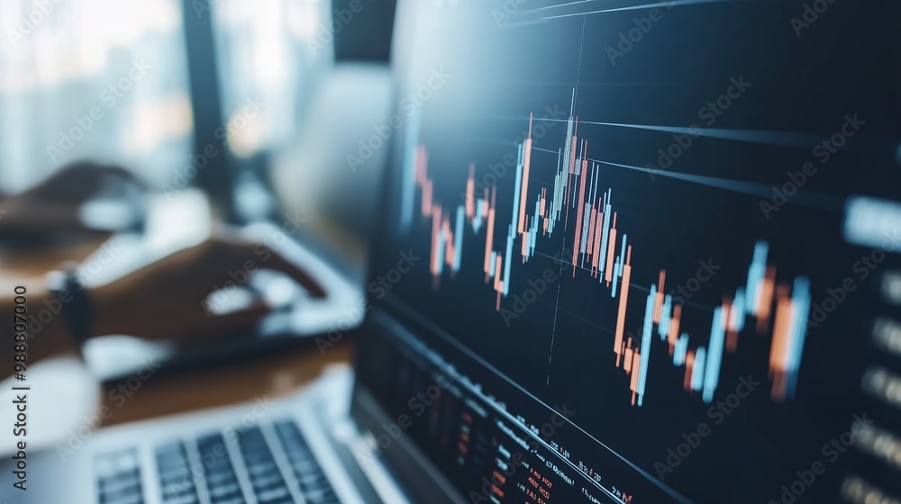 Analyzing financial data on a laptop screen in a modern office environment during daylight hours Analyzing financial data on a laptop screen in a modern office environment during daylight hours