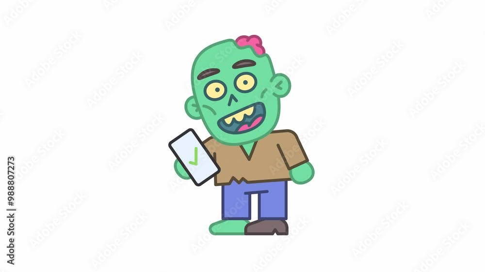 Zombie holds smartphone and smiles. Alpha channel Zombie holds smartphone and smiles. Alpha channel