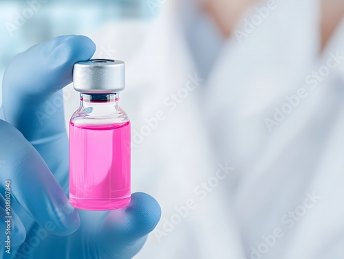 Researcher Holding Pink Liquid in Laboratory Setting