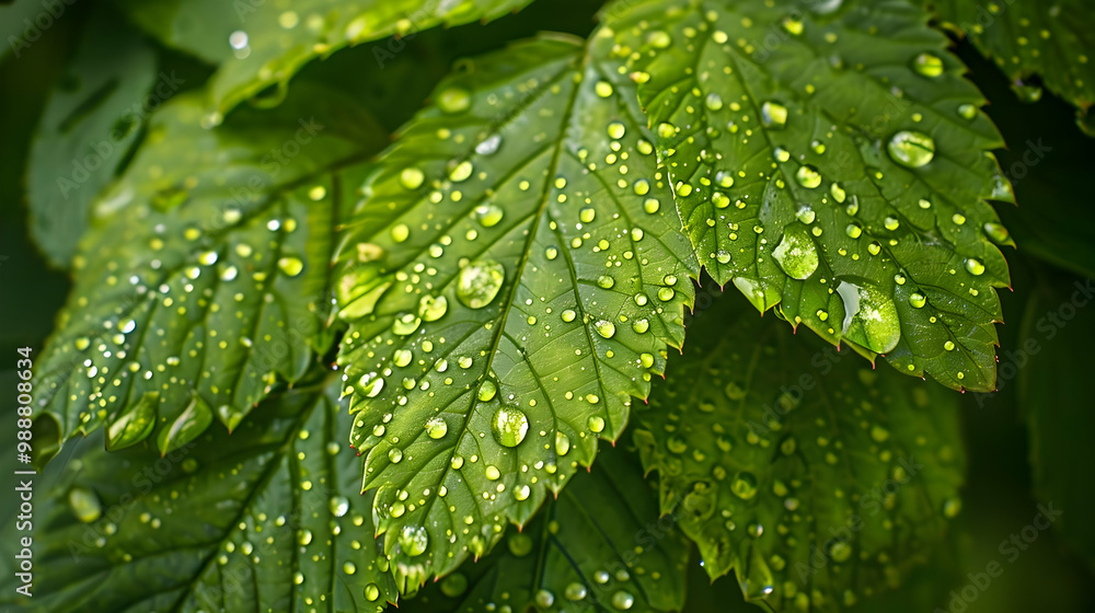 Green Leaves with Water Drops: A Close-Up Look at Nature's Beauty Green Leaves with Water Drops: A Close-Up Look at Nature's Beauty