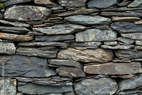 Close-up of a Grey Stone Wall with Irregularly Shaped Rocks photo