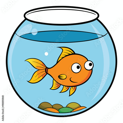 Goldfish in Fishbowl vector illustration on white background.