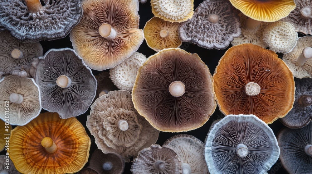Abstract pattern created from different mushroom species Abstract pattern created from different mushroom species