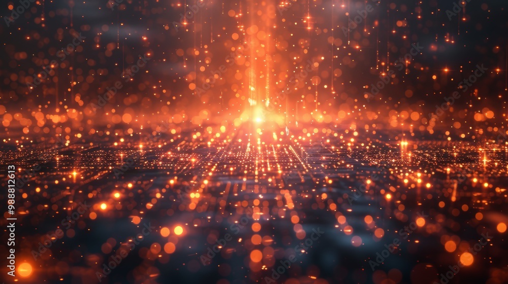 Fototapeta premium Futuristic Digital Landscape with Glowing Particles and Abstract Technology Background