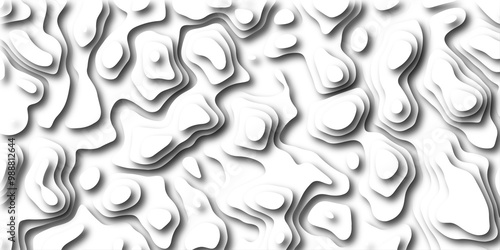 3D Papercut Stylized White Topographic Contour Scheme and Terrain. Geographic mountain terrain. Contour map background. 3D Cartographic Weave with seamless striped patterns and wavy Shapes.