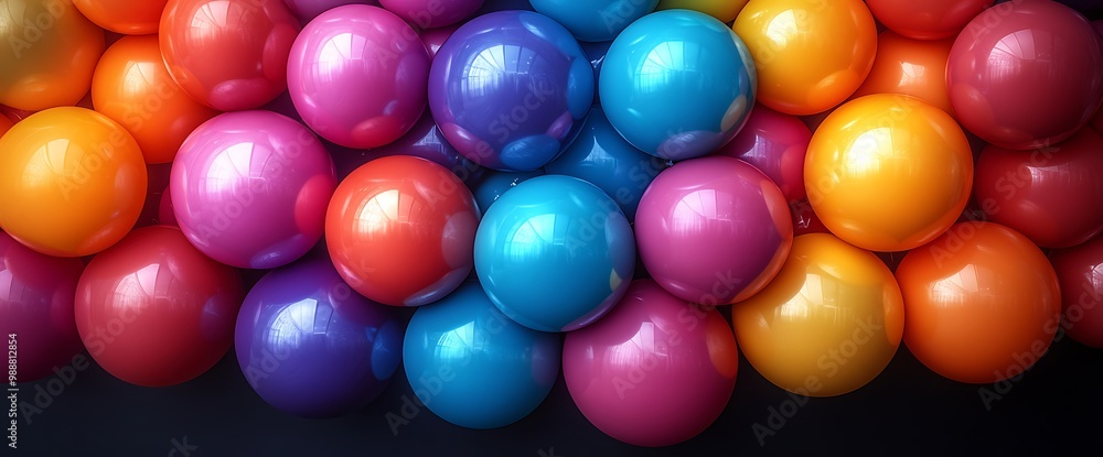 Colorful glossy spheres in a random pattern.